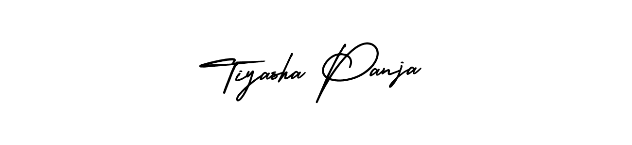 The best way (AmerikaSignatureDemo-Regular) to make a short signature is to pick only two or three words in your name. The name Tiyasha Panja include a total of six letters. For converting this name. Tiyasha Panja signature style 3 images and pictures png