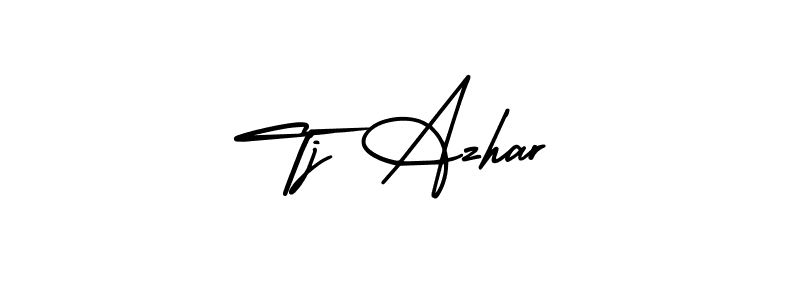 You should practise on your own different ways (AmerikaSignatureDemo-Regular) to write your name (Tj Azhar) in signature. don't let someone else do it for you. Tj Azhar signature style 3 images and pictures png