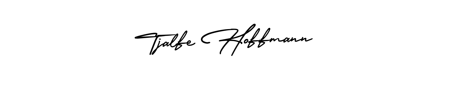 You should practise on your own different ways (AmerikaSignatureDemo-Regular) to write your name (Tjalfe Hoffmann) in signature. don't let someone else do it for you. Tjalfe Hoffmann signature style 3 images and pictures png