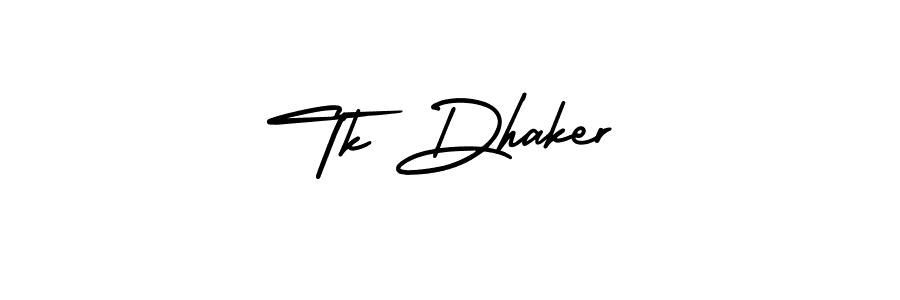 How to make Tk Dhaker name signature. Use AmerikaSignatureDemo-Regular style for creating short signs online. This is the latest handwritten sign. Tk Dhaker signature style 3 images and pictures png