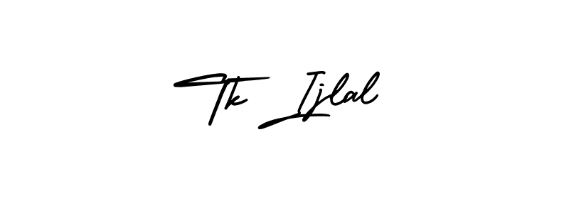 How to make Tk Ijlal name signature. Use AmerikaSignatureDemo-Regular style for creating short signs online. This is the latest handwritten sign. Tk Ijlal signature style 3 images and pictures png