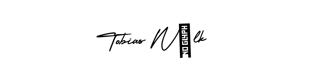 You should practise on your own different ways (AmerikaSignatureDemo-Regular) to write your name (Tobias Wölk) in signature. don't let someone else do it for you. Tobias Wölk signature style 3 images and pictures png