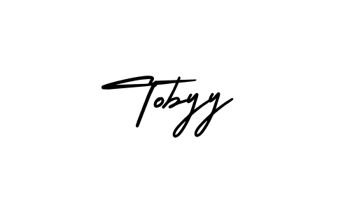 You should practise on your own different ways (AmerikaSignatureDemo-Regular) to write your name (Tobyy) in signature. don't let someone else do it for you. Tobyy signature style 3 images and pictures png