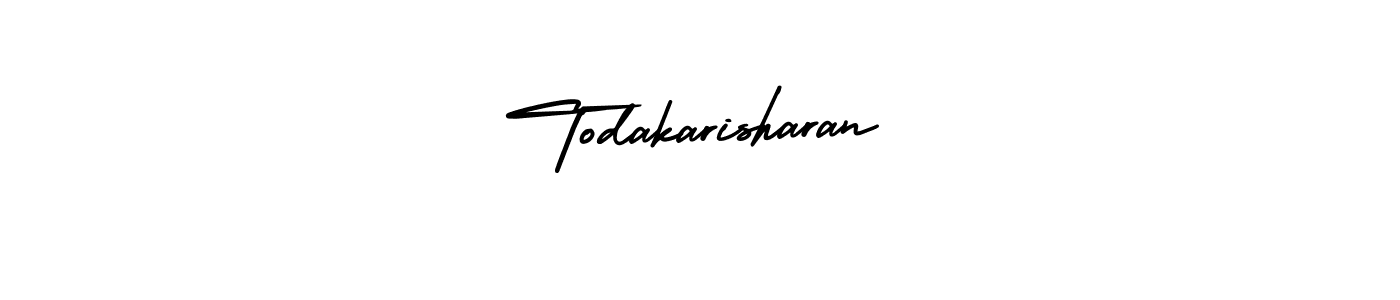 You should practise on your own different ways (AmerikaSignatureDemo-Regular) to write your name (Todakarisharan) in signature. don't let someone else do it for you. Todakarisharan signature style 3 images and pictures png