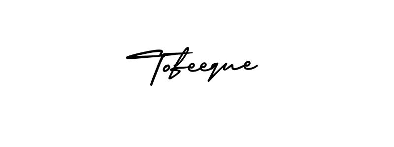 You should practise on your own different ways (AmerikaSignatureDemo-Regular) to write your name (Tofeeque) in signature. don't let someone else do it for you. Tofeeque signature style 3 images and pictures png