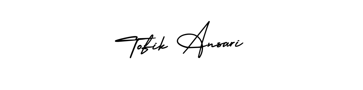This is the best signature style for the Tofik Ansari name. Also you like these signature font (AmerikaSignatureDemo-Regular). Mix name signature. Tofik Ansari signature style 3 images and pictures png