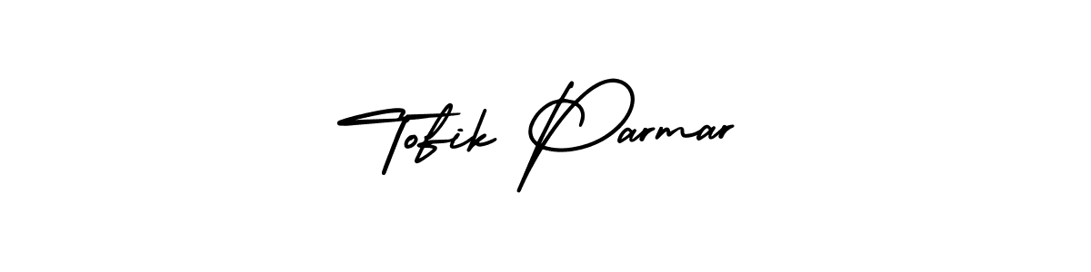 This is the best signature style for the Tofik Parmar name. Also you like these signature font (AmerikaSignatureDemo-Regular). Mix name signature. Tofik Parmar signature style 3 images and pictures png