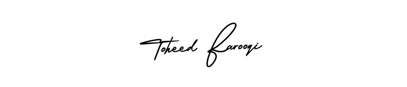 This is the best signature style for the Toheed Farooqi name. Also you like these signature font (AmerikaSignatureDemo-Regular). Mix name signature. Toheed Farooqi signature style 3 images and pictures png