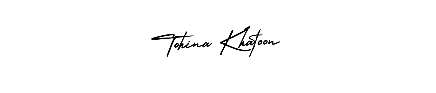 You should practise on your own different ways (AmerikaSignatureDemo-Regular) to write your name (Tohina Khatoon) in signature. don't let someone else do it for you. Tohina Khatoon signature style 3 images and pictures png