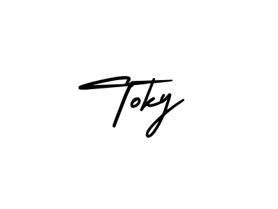 Toky stylish signature style. Best Handwritten Sign (AmerikaSignatureDemo-Regular) for my name. Handwritten Signature Collection Ideas for my name Toky. Toky signature style 3 images and pictures png