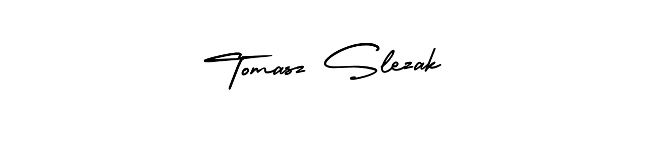 You should practise on your own different ways (AmerikaSignatureDemo-Regular) to write your name (Tomasz Slezak) in signature. don't let someone else do it for you. Tomasz Slezak signature style 3 images and pictures png