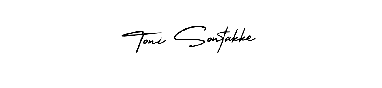 The best way (AmerikaSignatureDemo-Regular) to make a short signature is to pick only two or three words in your name. The name Toni Sontakke include a total of six letters. For converting this name. Toni Sontakke signature style 3 images and pictures png