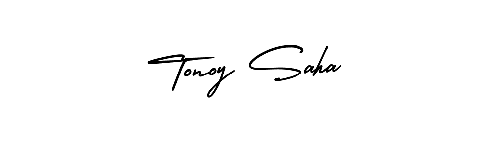 You should practise on your own different ways (AmerikaSignatureDemo-Regular) to write your name (Tonoy Saha) in signature. don't let someone else do it for you. Tonoy Saha signature style 3 images and pictures png