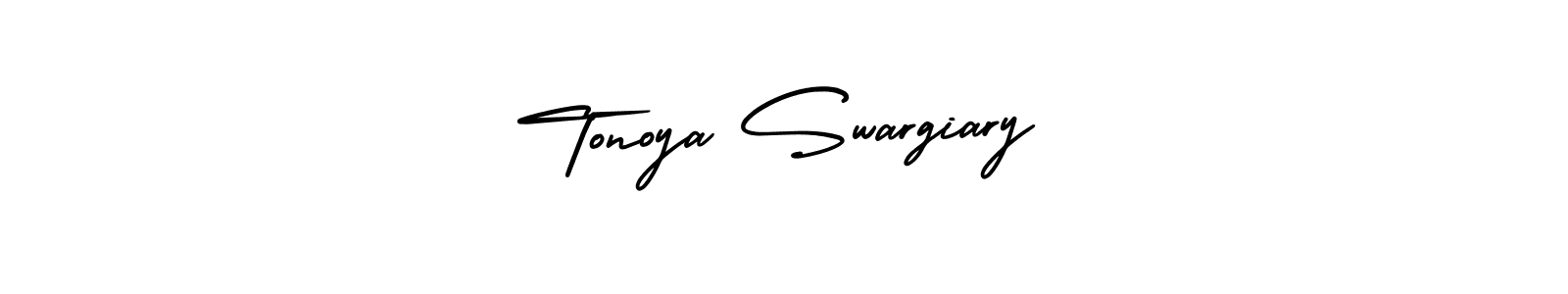 Make a short Tonoya Swargiary signature style. Manage your documents anywhere anytime using AmerikaSignatureDemo-Regular. Create and add eSignatures, submit forms, share and send files easily. Tonoya Swargiary signature style 3 images and pictures png