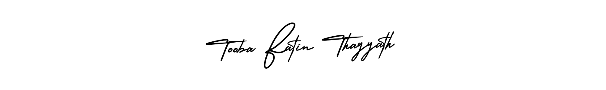 The best way (AmerikaSignatureDemo-Regular) to make a short signature is to pick only two or three words in your name. The name Tooba Fatin Thayyath include a total of six letters. For converting this name. Tooba Fatin Thayyath signature style 3 images and pictures png