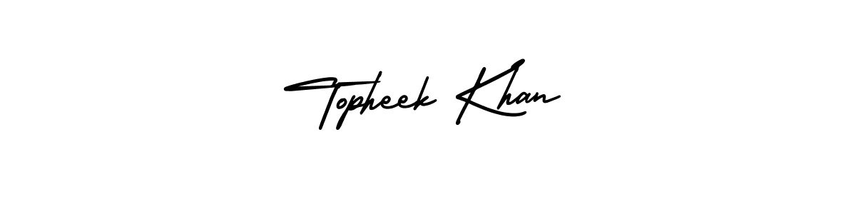 You should practise on your own different ways (AmerikaSignatureDemo-Regular) to write your name (Topheek Khan) in signature. don't let someone else do it for you. Topheek Khan signature style 3 images and pictures png