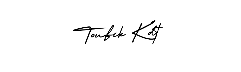 The best way (AmerikaSignatureDemo-Regular) to make a short signature is to pick only two or three words in your name. The name Toufik Kdt include a total of six letters. For converting this name. Toufik Kdt signature style 3 images and pictures png