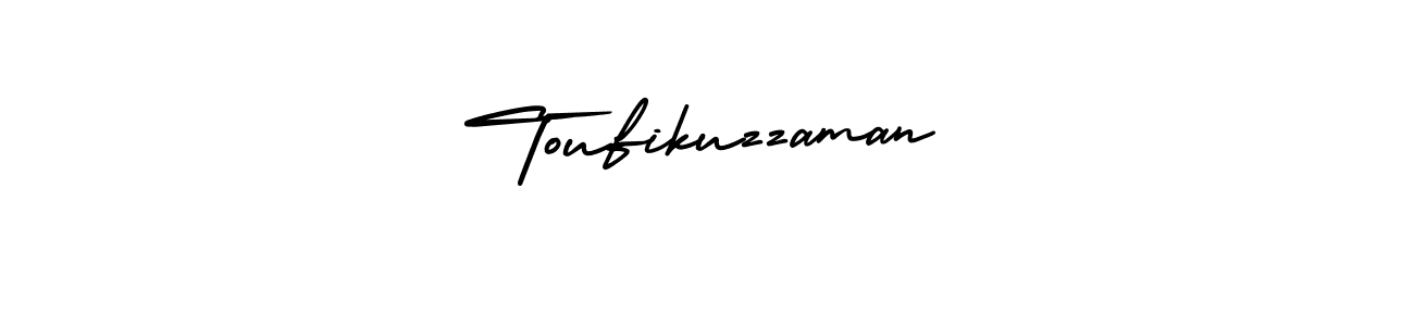 You should practise on your own different ways (AmerikaSignatureDemo-Regular) to write your name (Toufikuzzaman) in signature. don't let someone else do it for you. Toufikuzzaman signature style 3 images and pictures png