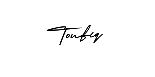 Use a signature maker to create a handwritten signature online. With this signature software, you can design (AmerikaSignatureDemo-Regular) your own signature for name Toufiq. Toufiq signature style 3 images and pictures png