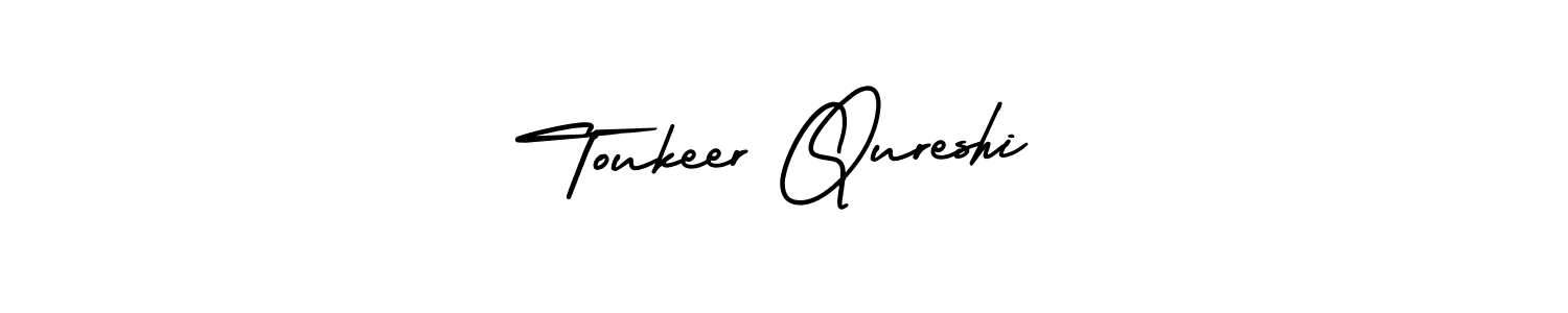 This is the best signature style for the Toukeer Qureshi name. Also you like these signature font (AmerikaSignatureDemo-Regular). Mix name signature. Toukeer Qureshi signature style 3 images and pictures png