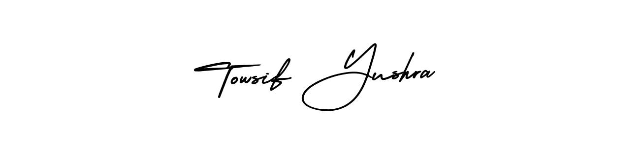 Check out images of Autograph of Towsif Yushra name. Actor Towsif Yushra Signature Style. AmerikaSignatureDemo-Regular is a professional sign style online. Towsif Yushra signature style 3 images and pictures png