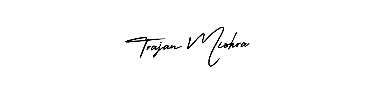 You should practise on your own different ways (AmerikaSignatureDemo-Regular) to write your name (Trajan Mishra) in signature. don't let someone else do it for you. Trajan Mishra signature style 3 images and pictures png