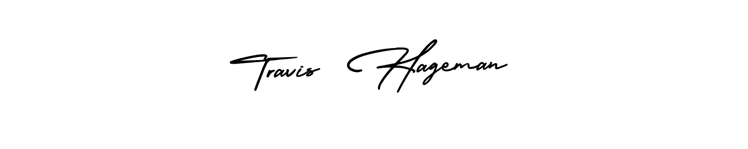 How to make Travis  Hageman name signature. Use AmerikaSignatureDemo-Regular style for creating short signs online. This is the latest handwritten sign. Travis  Hageman signature style 3 images and pictures png