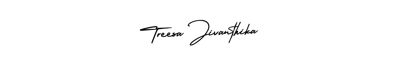You should practise on your own different ways (AmerikaSignatureDemo-Regular) to write your name (Treesa Jivanthika) in signature. don't let someone else do it for you. Treesa Jivanthika signature style 3 images and pictures png