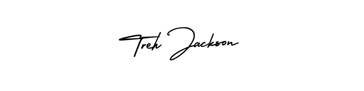 The best way (AmerikaSignatureDemo-Regular) to make a short signature is to pick only two or three words in your name. The name Treh Jackson include a total of six letters. For converting this name. Treh Jackson signature style 3 images and pictures png