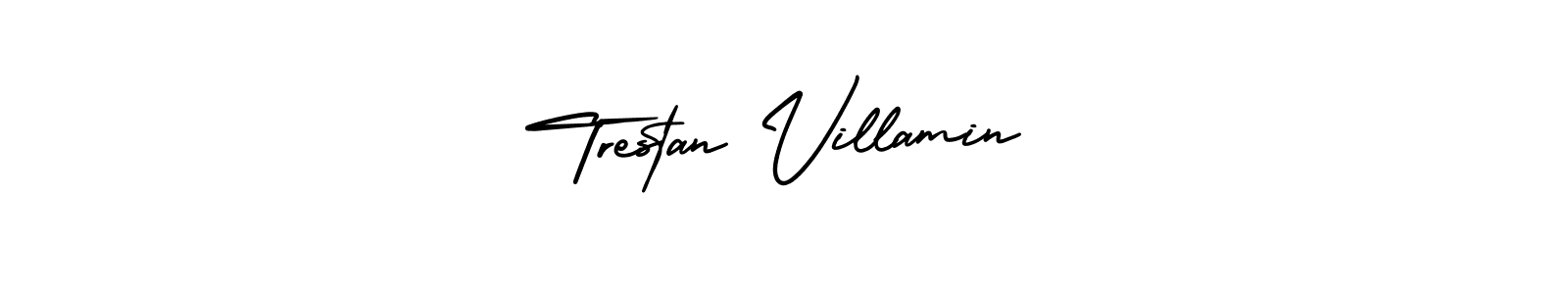 This is the best signature style for the Trestan Villamin name. Also you like these signature font (AmerikaSignatureDemo-Regular). Mix name signature. Trestan Villamin signature style 3 images and pictures png