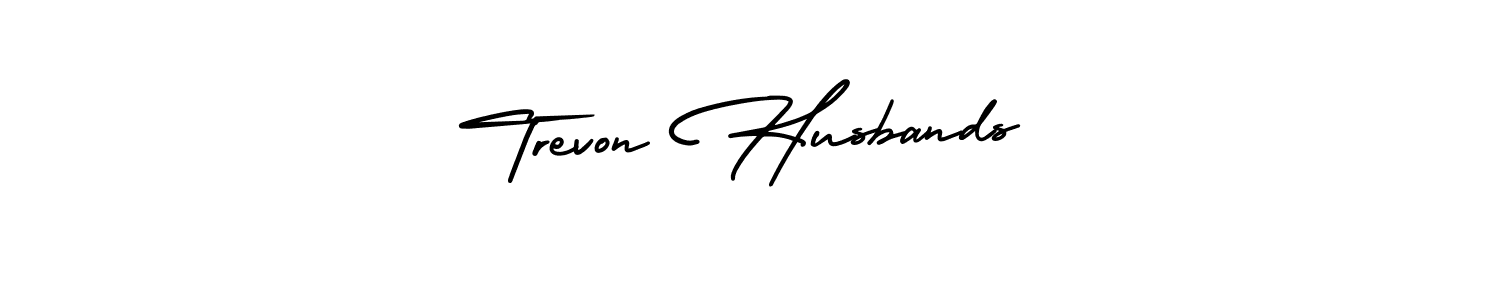 The best way (AmerikaSignatureDemo-Regular) to make a short signature is to pick only two or three words in your name. The name Trevon Husbands include a total of six letters. For converting this name. Trevon Husbands signature style 3 images and pictures png