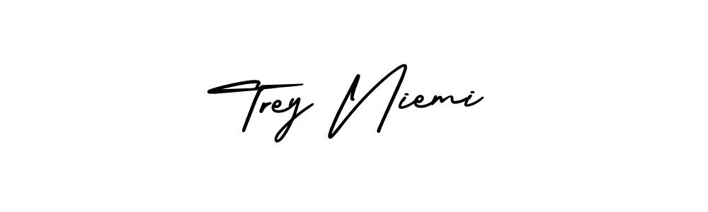 You should practise on your own different ways (AmerikaSignatureDemo-Regular) to write your name (Trey Niemi) in signature. don't let someone else do it for you. Trey Niemi signature style 3 images and pictures png