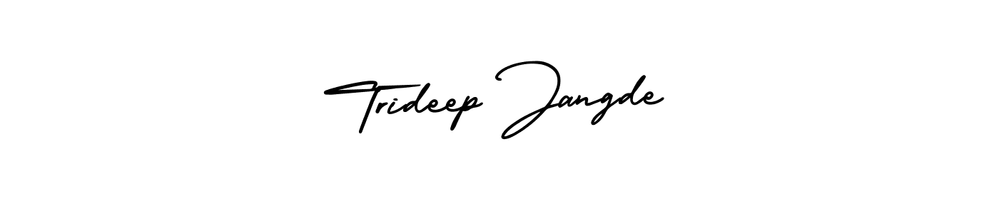 The best way (AmerikaSignatureDemo-Regular) to make a short signature is to pick only two or three words in your name. The name Trideep Jangde include a total of six letters. For converting this name. Trideep Jangde signature style 3 images and pictures png