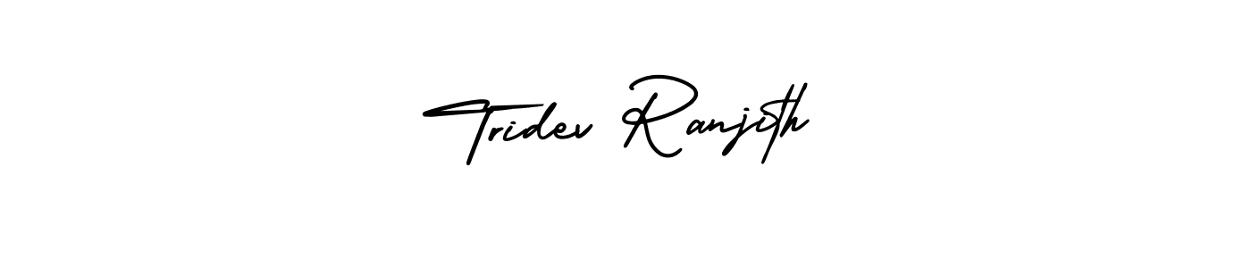 The best way (AmerikaSignatureDemo-Regular) to make a short signature is to pick only two or three words in your name. The name Tridev Ranjith include a total of six letters. For converting this name. Tridev Ranjith signature style 3 images and pictures png