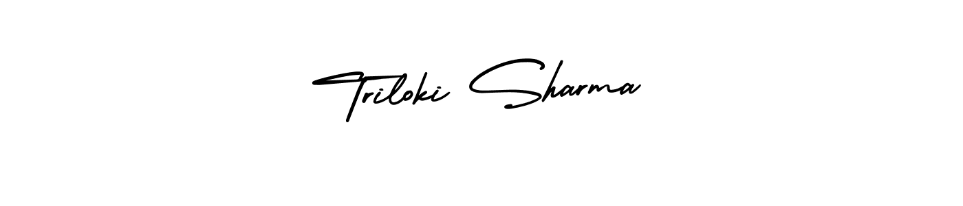 You should practise on your own different ways (AmerikaSignatureDemo-Regular) to write your name (Triloki Sharma) in signature. don't let someone else do it for you. Triloki Sharma signature style 3 images and pictures png