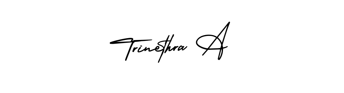 You should practise on your own different ways (AmerikaSignatureDemo-Regular) to write your name (Trinethra A) in signature. don't let someone else do it for you. Trinethra A signature style 3 images and pictures png