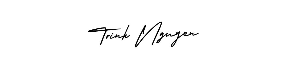 You should practise on your own different ways (AmerikaSignatureDemo-Regular) to write your name (Trinh Nguyen) in signature. don't let someone else do it for you. Trinh Nguyen signature style 3 images and pictures png