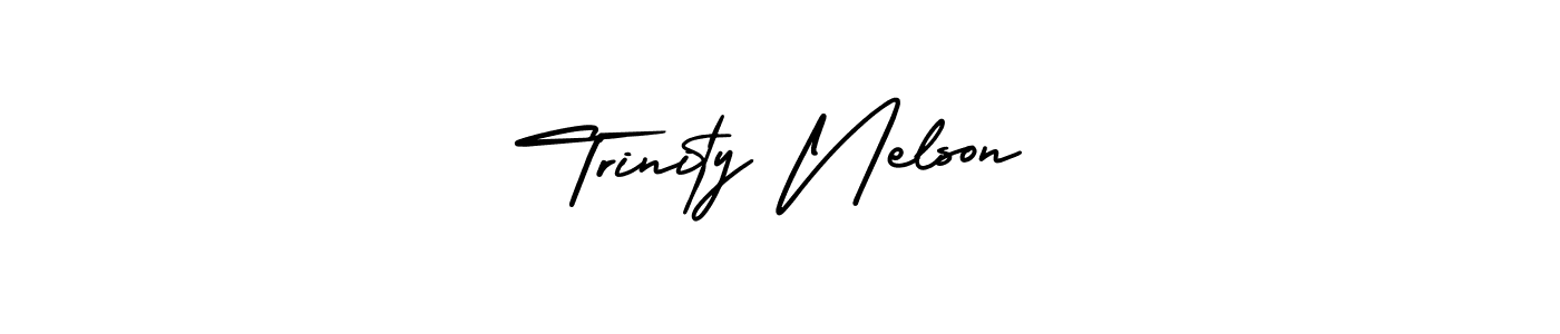 The best way (AmerikaSignatureDemo-Regular) to make a short signature is to pick only two or three words in your name. The name Trinity Nelson include a total of six letters. For converting this name. Trinity Nelson signature style 3 images and pictures png