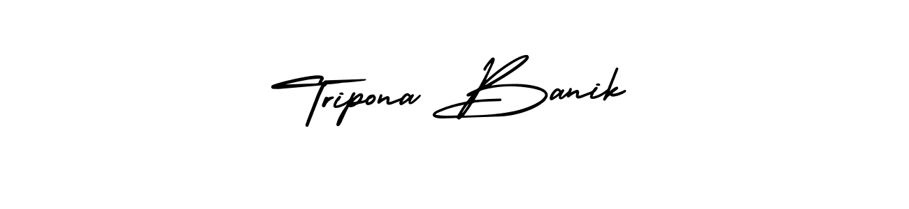 You should practise on your own different ways (AmerikaSignatureDemo-Regular) to write your name (Tripona Banik) in signature. don't let someone else do it for you. Tripona Banik signature style 3 images and pictures png