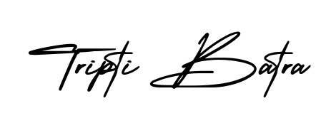 A sleek calligraphic signature for name Tripti Batra utilizing AmerikaSignatureDemo-Regular styling. Great for adding personal signatures to photos and art. Tripti Batra signature style 3 images and pictures png