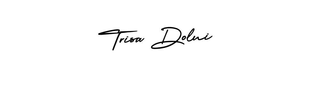 You should practise on your own different ways (AmerikaSignatureDemo-Regular) to write your name (Trisa Dolui) in signature. don't let someone else do it for you. Trisa Dolui signature style 3 images and pictures png