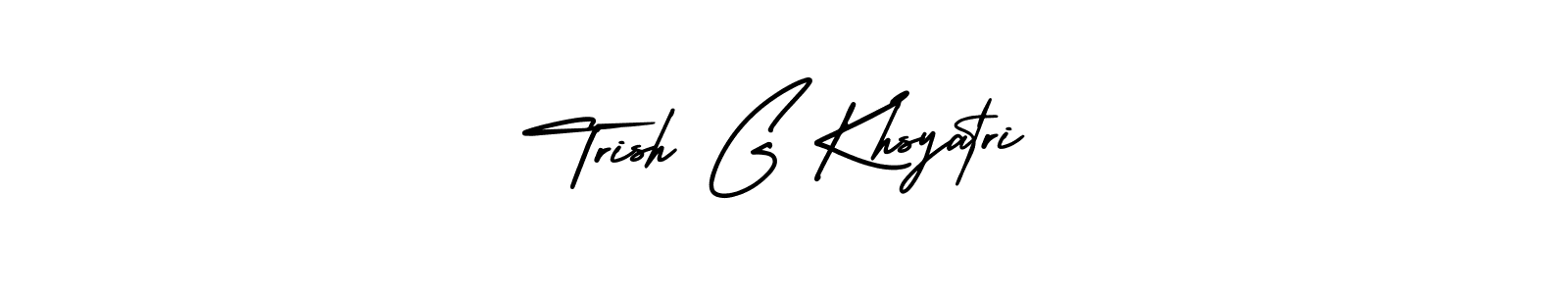 You should practise on your own different ways (AmerikaSignatureDemo-Regular) to write your name (Trish G Khsyatri) in signature. don't let someone else do it for you. Trish G Khsyatri signature style 3 images and pictures png