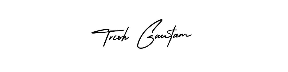 You should practise on your own different ways (AmerikaSignatureDemo-Regular) to write your name (Trish Gautam) in signature. don't let someone else do it for you. Trish Gautam signature style 3 images and pictures png