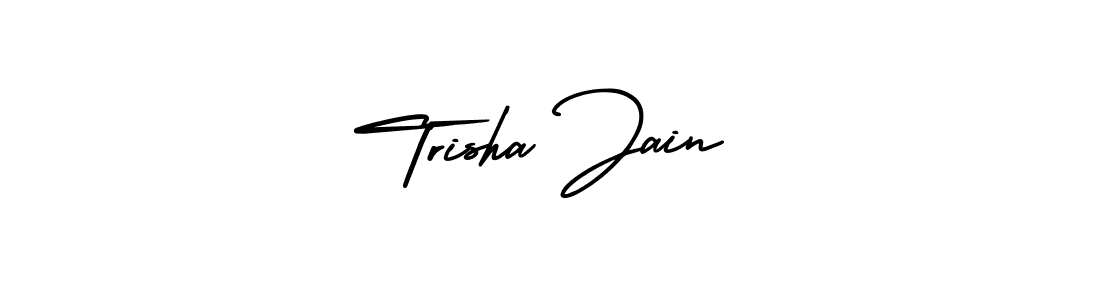 You should practise on your own different ways (AmerikaSignatureDemo-Regular) to write your name (Trisha Jain) in signature. don't let someone else do it for you. Trisha Jain signature style 3 images and pictures png
