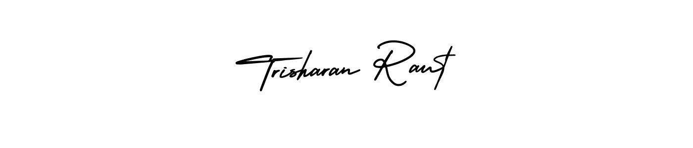 You should practise on your own different ways (AmerikaSignatureDemo-Regular) to write your name (Trisharan Raut) in signature. don't let someone else do it for you. Trisharan Raut signature style 3 images and pictures png