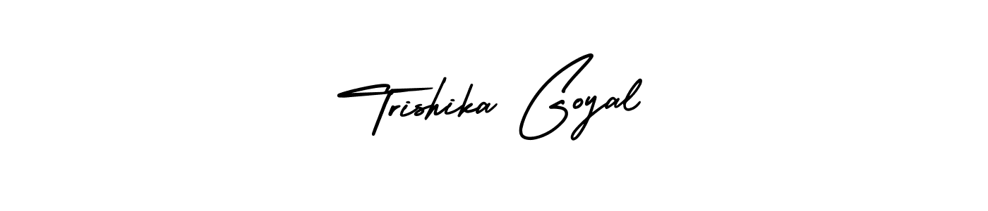 The best way (AmerikaSignatureDemo-Regular) to make a short signature is to pick only two or three words in your name. The name Trishika Goyal include a total of six letters. For converting this name. Trishika Goyal signature style 3 images and pictures png