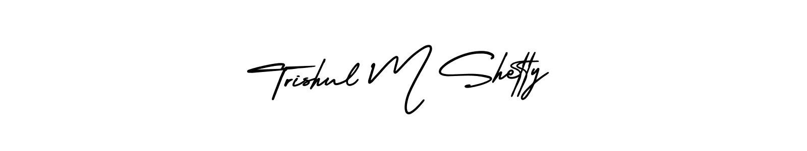 You should practise on your own different ways (AmerikaSignatureDemo-Regular) to write your name (Trishul M Shetty) in signature. don't let someone else do it for you. Trishul M Shetty signature style 3 images and pictures png