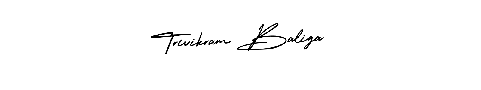 The best way (AmerikaSignatureDemo-Regular) to make a short signature is to pick only two or three words in your name. The name Trivikram Baliga include a total of six letters. For converting this name. Trivikram Baliga signature style 3 images and pictures png