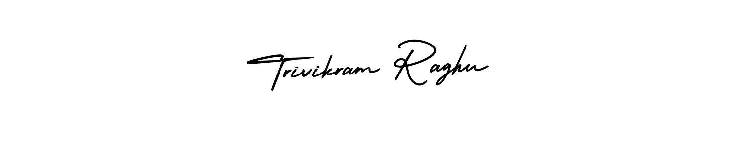 You should practise on your own different ways (AmerikaSignatureDemo-Regular) to write your name (Trivikram Raghu) in signature. don't let someone else do it for you. Trivikram Raghu signature style 3 images and pictures png