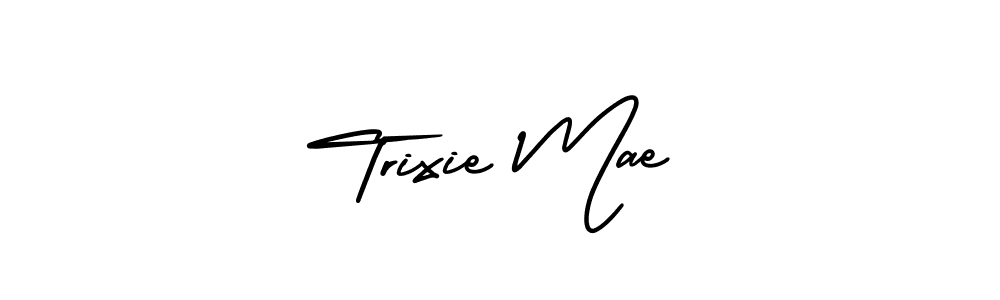 You should practise on your own different ways (AmerikaSignatureDemo-Regular) to write your name (Trixie Mae) in signature. don't let someone else do it for you. Trixie Mae signature style 3 images and pictures png
